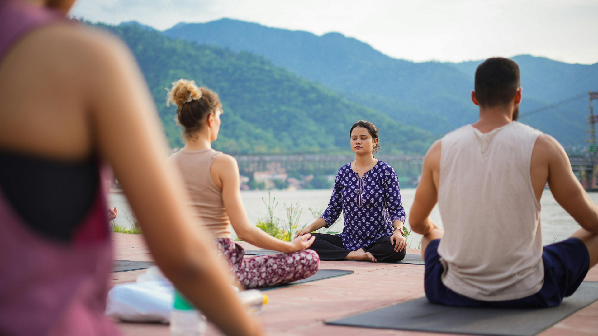 Yoga meditation session by the river